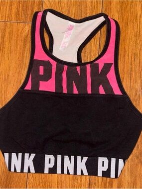 Victoria's Secret PINK black and pink Y2K cropped tank top